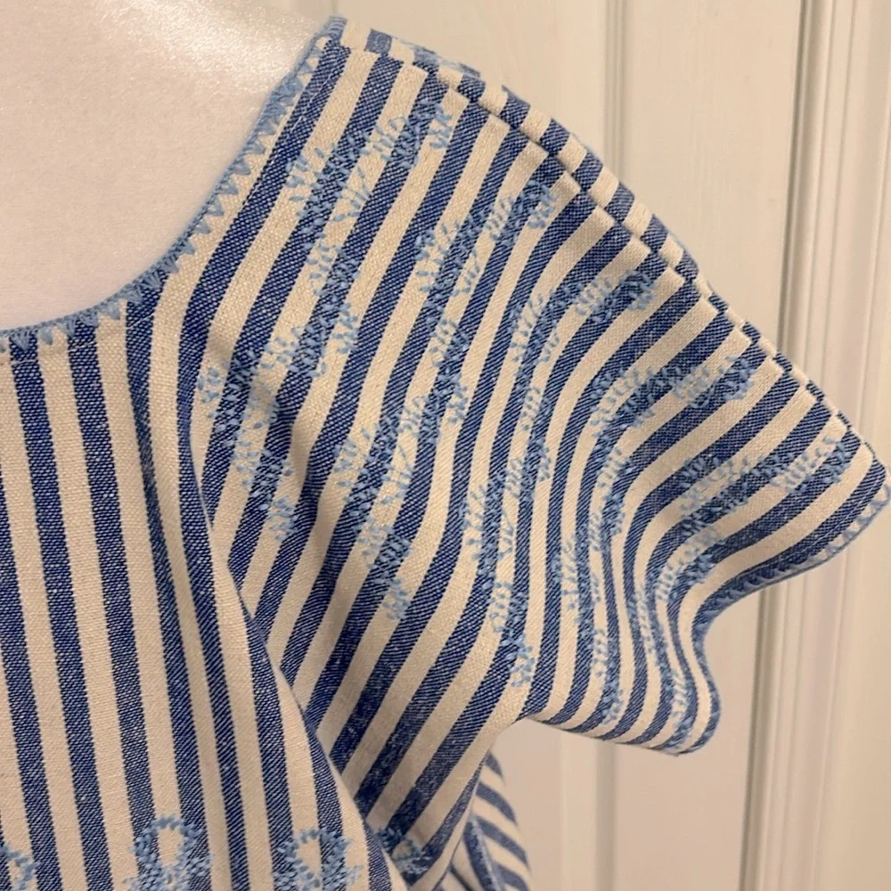 Tuckernuck Floral Embroidered Striped Sullivan Caftan Blue & White Size Medium - Picture 10 of 13